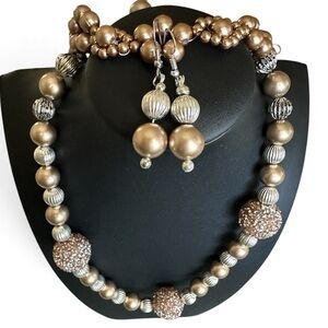 Handmade Elegant Gold and Silver Beaded Jewelry Set